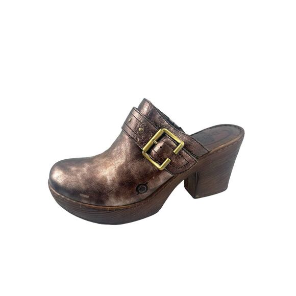 B.O.C Born Concept Womens 9M Mule Clogs Metallic Brown Leather Buckle Round Toe - Picture 5 of 14